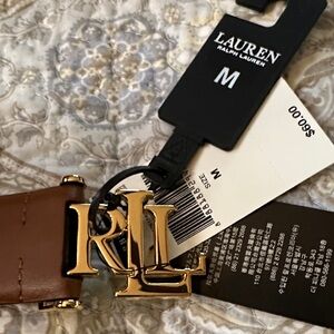 Ralph Lauren Tan Belt with Gold RL Buckle